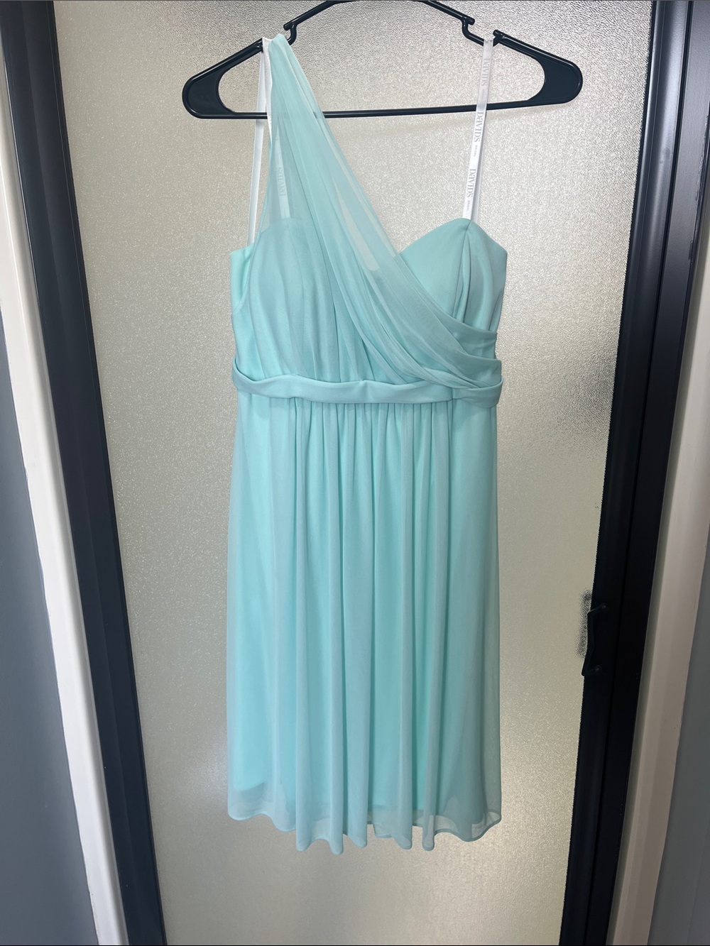 David's Bridal Mint Green One-Shoulder Chiffon Dress